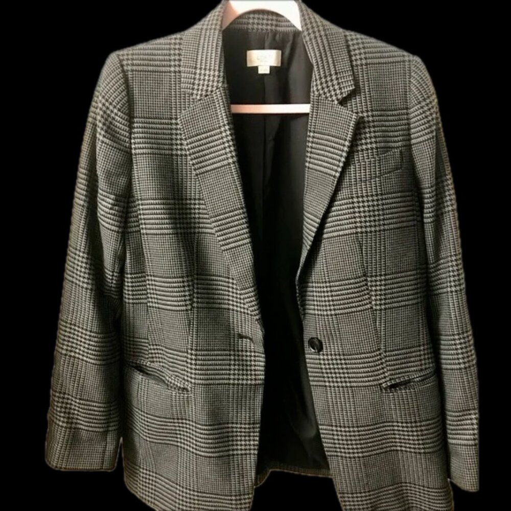 LOFT Petites 6P Gray and Black Houndstooth Blazer Suit Jacket